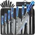 MDHAND 8PCS Damascus Stainless Steel Kitchen Knife Set Super Sharp Japanese Style Chef Santoku Cleaver Slicing Boning Utility Paring Knives Complete Cooking Cutlery Kit with Portable Protective Nylon Carry Bag for Home Kitche