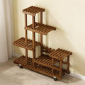 Multi-Layer Wood Plant Stand Rack Outdoor Indoor Rolling Flower Pot Holder with Wheels