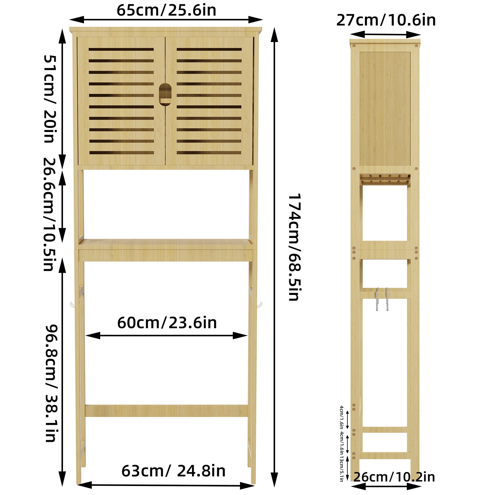 Over-the-Toilet Bathroom Storage Cabinet Bamboo Tall Organizer Rack Free Standing