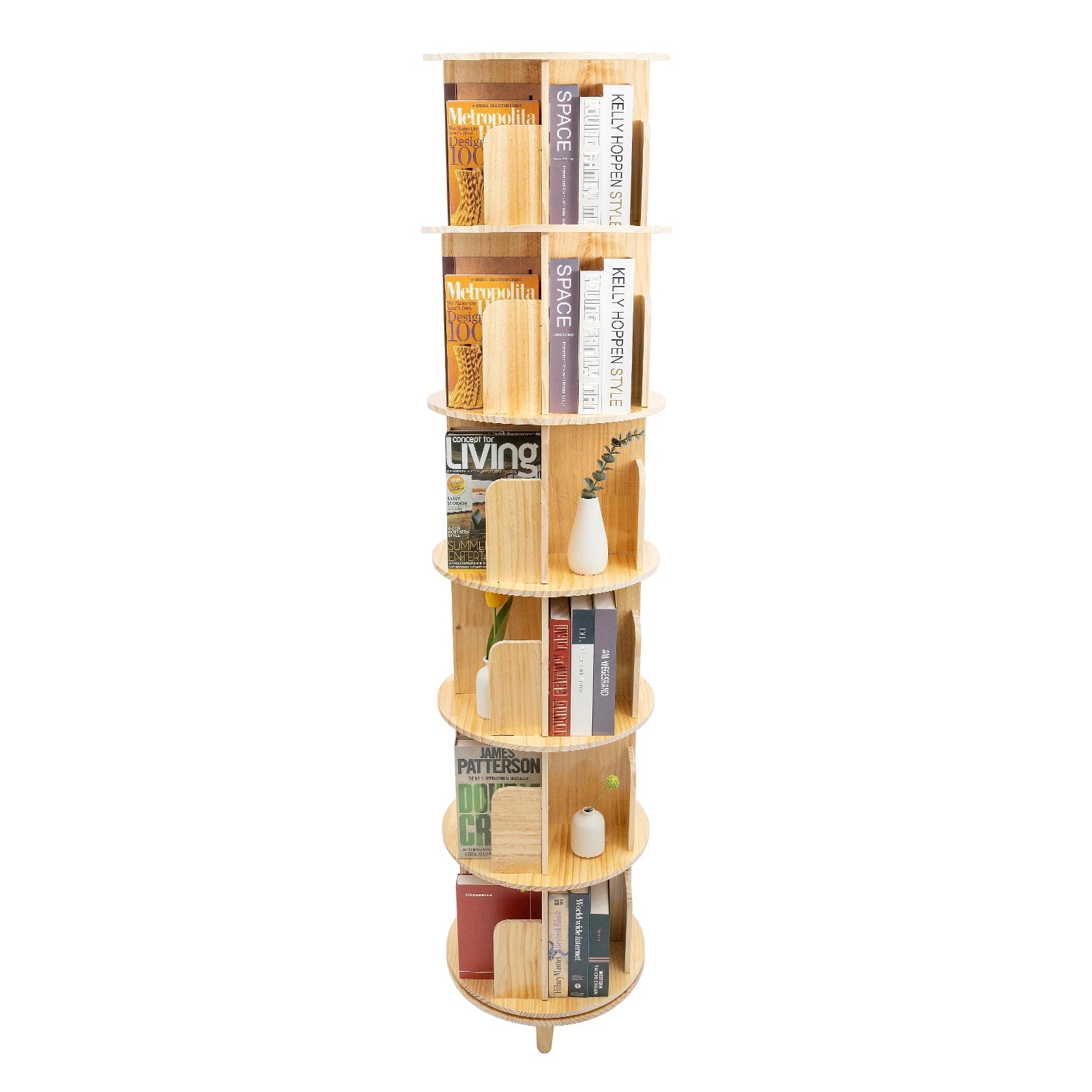 360° Rotating Bookshelf 6-Tier Kids Book Storage Organizer with Large Capacity for Living Room Study Nursery Wooden Freestanding