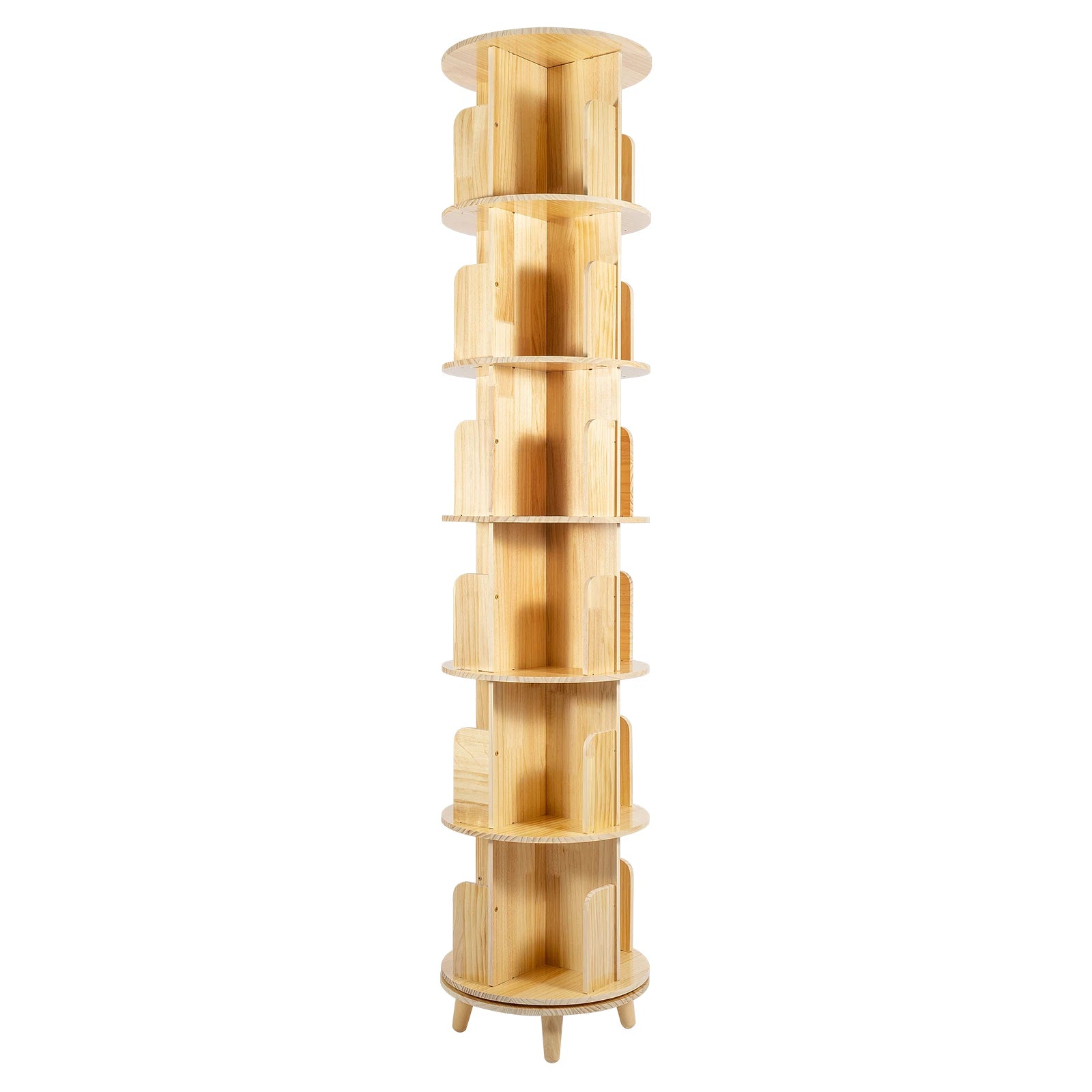 360° Rotating Bookshelf 6-Tier Kids Book Storage Organizer with Large Capacity for Living Room Study Nursery Wooden Freestanding