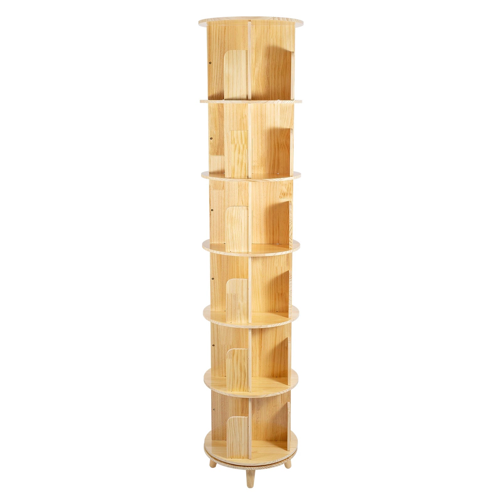 360° Rotating Bookshelf 6-Tier Kids Book Storage Organizer with Large Capacity for Living Room Study Nursery Wooden Freestanding