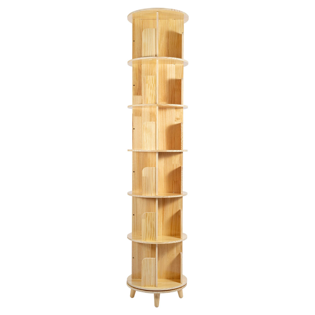 360° Rotating Bookshelf 6-Tier Kids Book Storage Organizer with Large Capacity for Living Room Study Nursery Wooden Freestanding