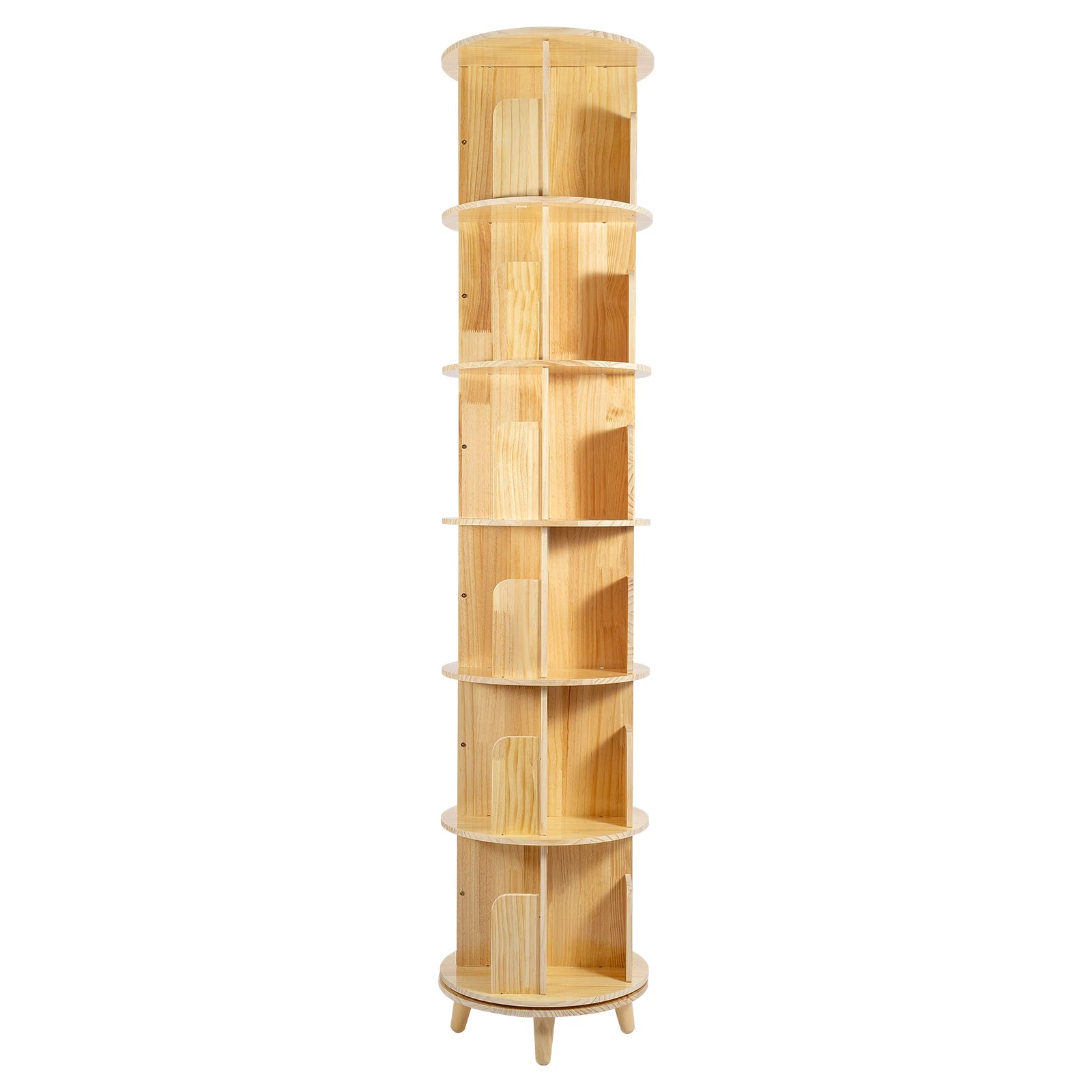 360° Rotating Bookshelf 6-Tier Kids Book Storage Organizer with Large Capacity for Living Room Study Nursery Wooden Freestanding