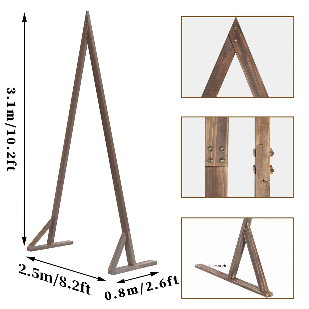3m Large Wooden Vintage Wedding Arch Triangle Backdrop Stand
