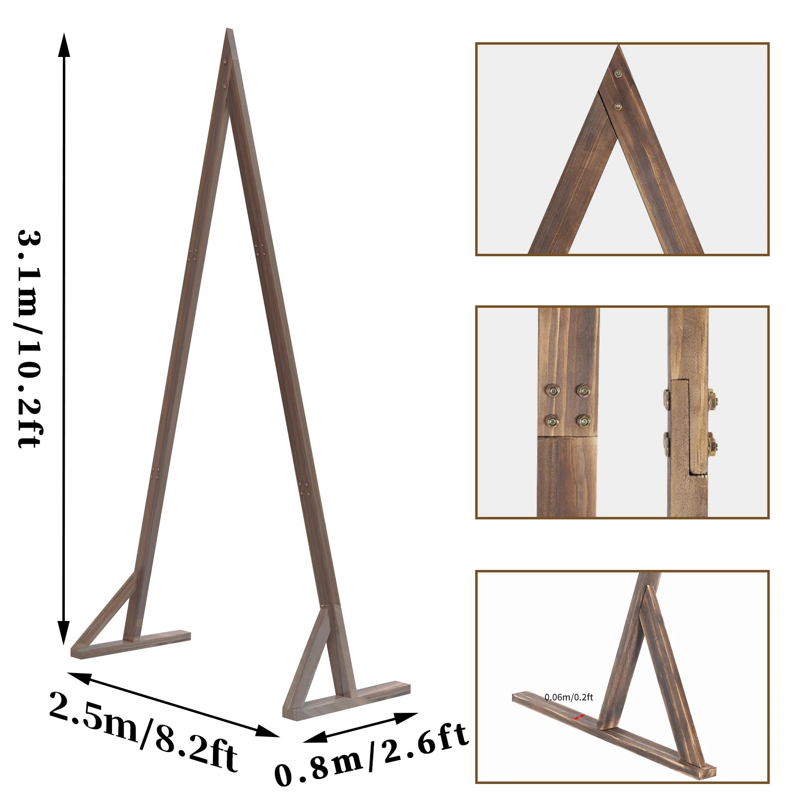 3m Large Wooden Vintage Wedding Arch Triangle Backdrop Stand