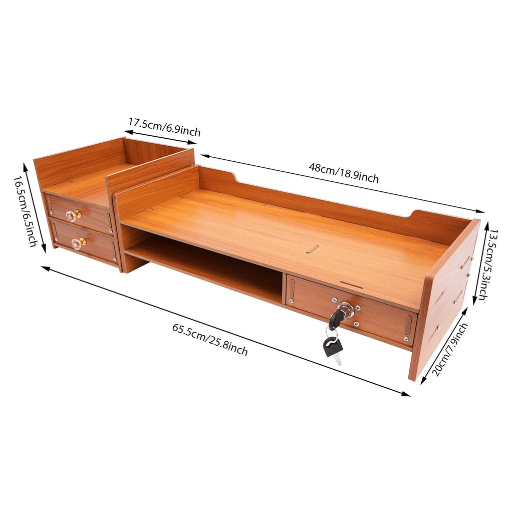 Computer Monitor Stand with Drawers & Keys & Phone Holder, Loading 5KG Computer Rack, Monitor Stand 48*20*13.5cm